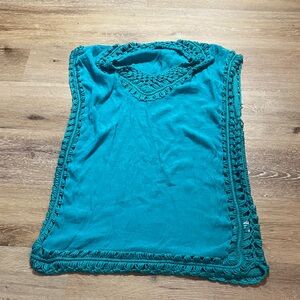 Teal Crochet Trim Cover Up